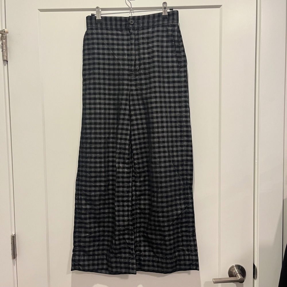 Madewell Gingham Corduroy Wide Leg Pants Black Grey XS Pull On High Rise 0492